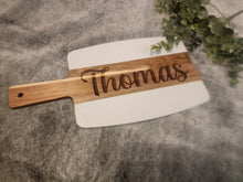 Load image into Gallery viewer, Personalized Marble &amp; Acacia Wood Cutting Board – Custom Last Name Engraving
