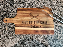 Load image into Gallery viewer, Personalized “King of the Grill” Acacia Wood Cutting Board with Custom Name
