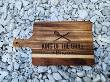 Load image into Gallery viewer, Personalized “King of the Grill” Acacia Wood Cutting Board with Custom Name
