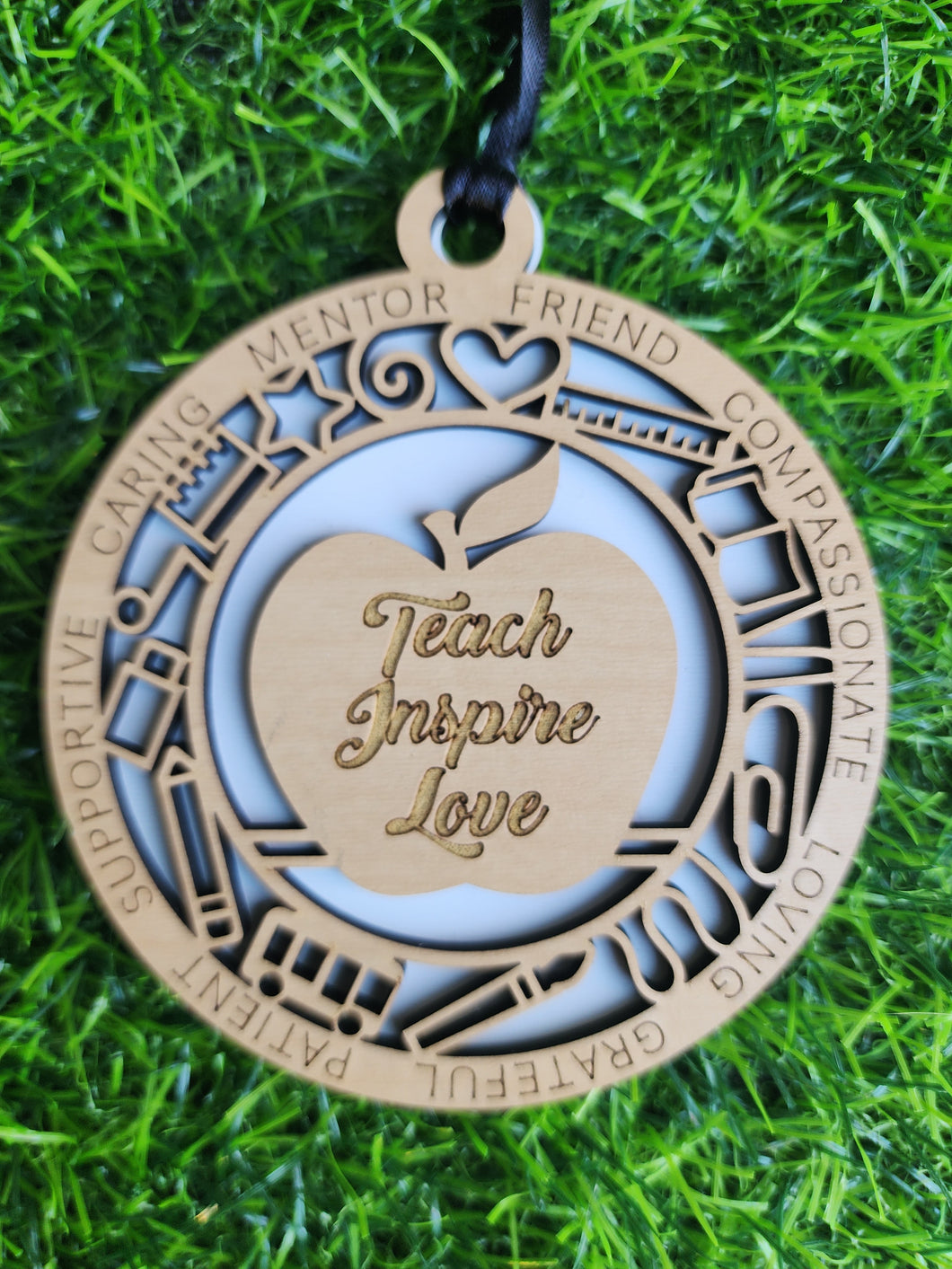 Laser Cut Maple Wood Teacher Ornament