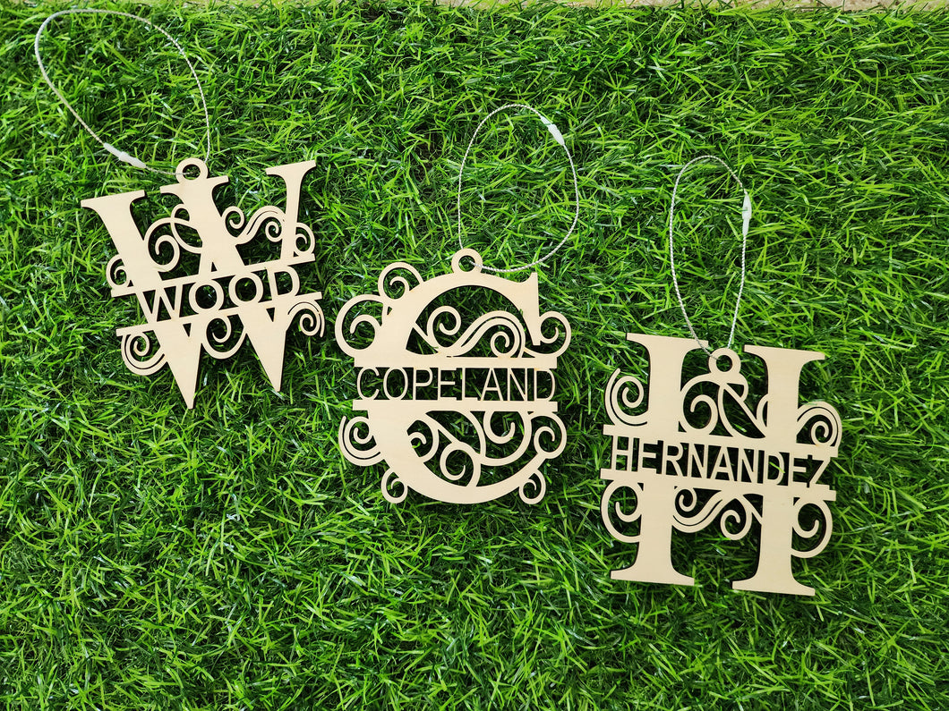 Personalized Wood Laser-Cut Monogram Ornament