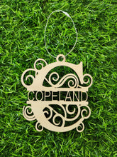 Load image into Gallery viewer, Personalized Wood Laser-Cut Monogram Ornament
