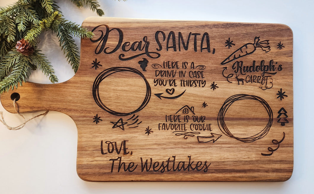 Personalized Acacia Wood Santa’s Milk & Cookies Board